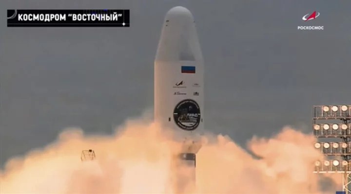 A rocket with a lunar landing craft blasts off on Russia’s first moon mission in nearly 50 years